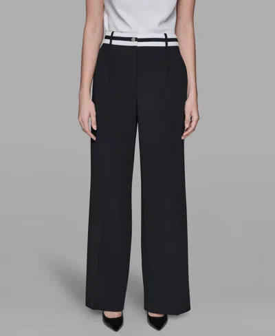 Karl Lagerfeld Women's High-rise Contrast Band Pants In Black
