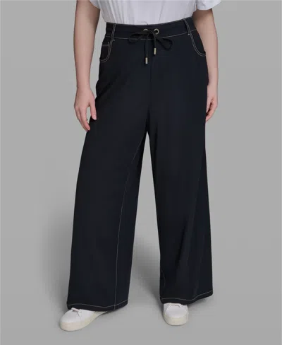 KARL LAGERFELD WOMEN'S HIGH-WAIST KNIT FLARED DRAWSTRING PANT