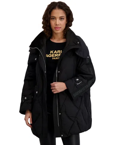 Karl Lagerfeld Women's Hooded A-line Puffer Coat In Black