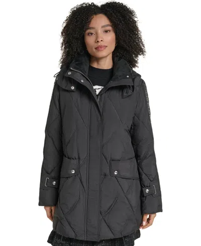 Karl Lagerfeld Women's Hooded A-line Puffer Coat In Black