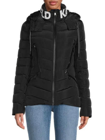 Karl Lagerfeld Women's Hooded Puffer Jacket In Black