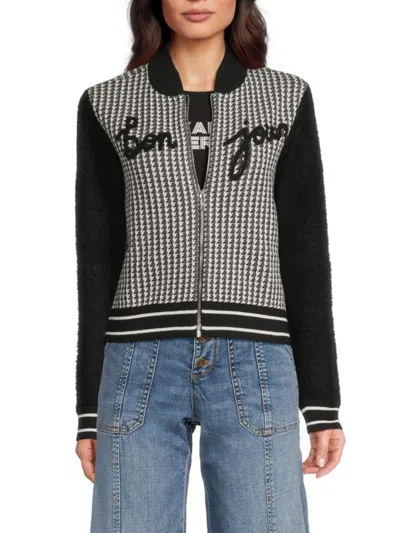Karl Lagerfeld Women's Houndstooth Bomber Jacket In Black