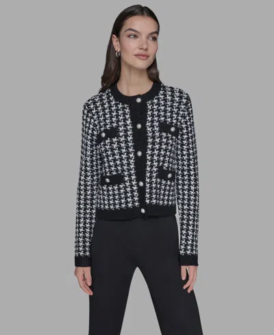 Karl Lagerfeld Women's Houndstooth Long Sleeve Cardigan In Multi