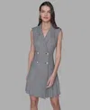 Karl Lagerfeld Women's Houndstooth Notched Collar Jacket Dress In Gray