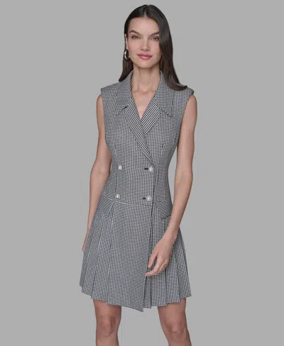 Karl Lagerfeld Women's Houndstooth Notched Collar Jacket Dress In Gray