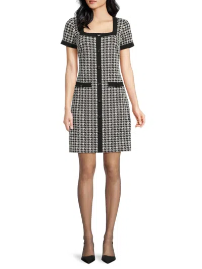 KARL LAGERFELD WOMEN'S HOUNDSTOOTH SCUBA CRÊPE SHIFT MINIDRESS
