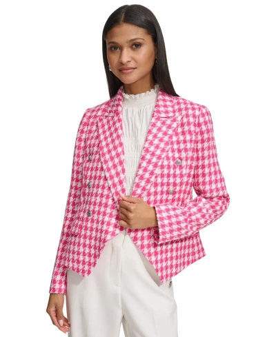 Karl Lagerfeld Women's Houndstooth Tweed Single-button Blazer In Fuchsia,soft White