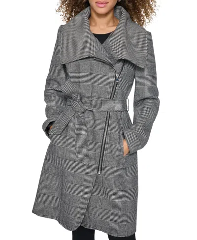 Karl Lagerfeld Women's Houndstooth Wrap Coat In Black,white