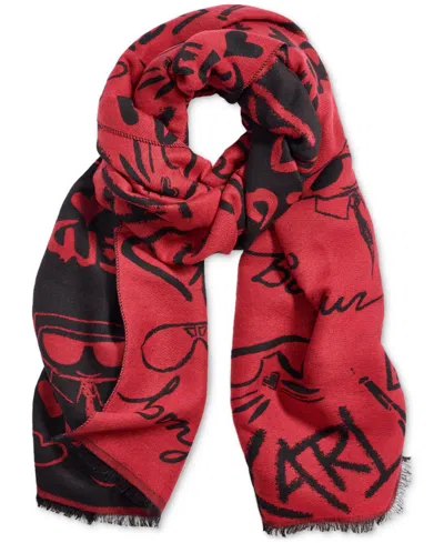 Karl Lagerfeld Women's Icon Sayings Blanket Scarf In Crimson - Main Image
