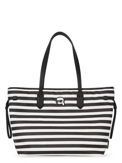 Karl Lagerfeld Women's Ikon Nylon Tote In 1mc Black White