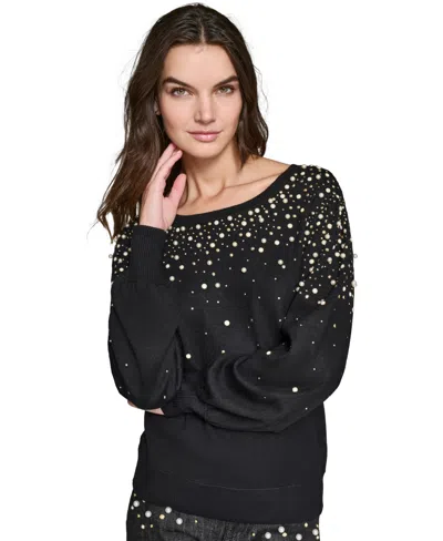 Karl Lagerfeld Women's Imitation-pearl Embellished Sweater In Black