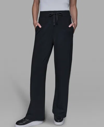 Karl Lagerfeld Women's Imitation Pearl Trim Mid Rise Track Pants In Black