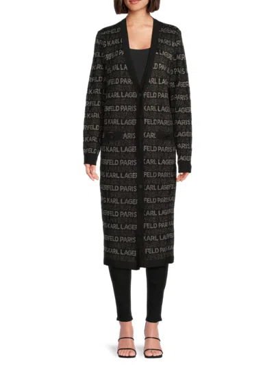 Karl Lagerfeld Women's Jacquard Logo Longline Cardigan In Black