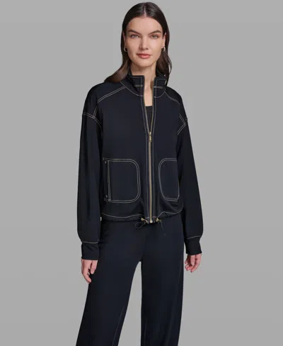 Karl Lagerfeld Women's Jersey Bomber Jacket In Black