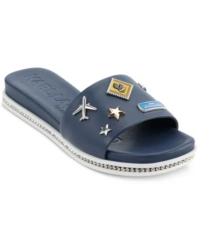 Karl Lagerfeld Women's Jeslyn Bon Voyage Embellished Slide Sandals In Navy
