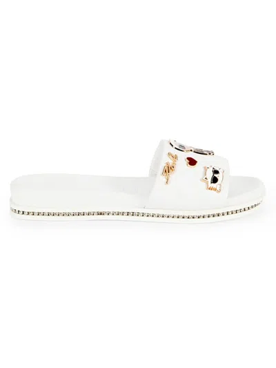 Karl Lagerfeld Women's Jeslyn Graphic Pin Leather Slides In Bright White