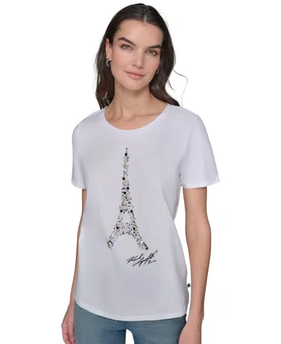 Karl Lagerfeld Women's Jewel Eiffel Crewneck T-shirt In White