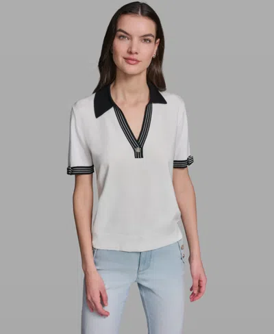 Karl Lagerfeld Women's Johnny Collar Sweater In White
