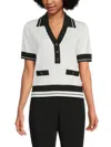 Karl Lagerfeld Women's Johnny Collar Sweater Top In White