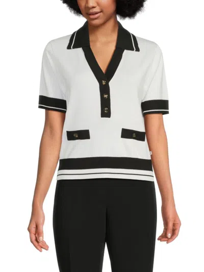 Karl Lagerfeld Women's Johnny Collar Sweater Top In White