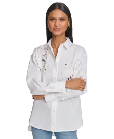Karl Lagerfeld Women's K-pin Oversize Cotton Button-down Shirt In White