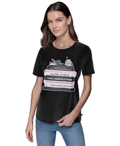 Karl Lagerfeld Women's Karl's Library Crewneck Tee In Black