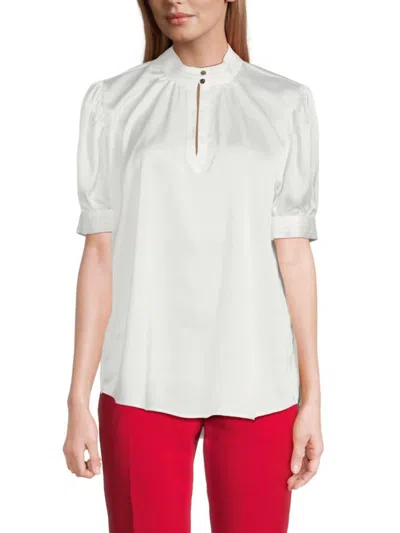Karl Lagerfeld Women's Keyhole Puff Sleeve Blouse In Soft White