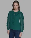 Karl Lagerfeld Loose Ruffle Blouse In Green