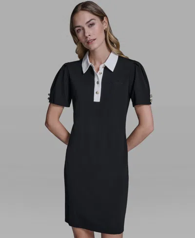 Karl Lagerfeld Women's Knit Collared Polo Dress In Black