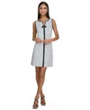 Karl Lagerfeld Women's Knit Jacquard Front Bow Dress In Blk,wht,bl