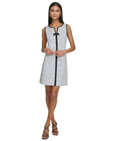 Karl Lagerfeld Women's Knit Jacquard Front Bow Dress In Black,white,bl