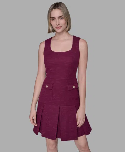 Karl Lagerfeld Women's Knit Tweed Shift Dress In Burgundy