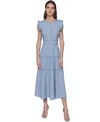 Karl Lagerfeld Lace Trim Midi Dress In Chambray Blue