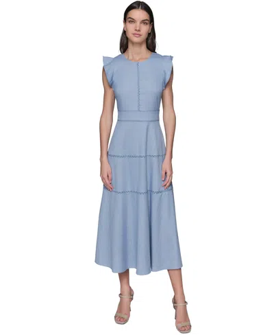 KARL LAGERFELD WOMEN'S LACE-INSET FLUTTER-SLEEVE MIDI DRESS