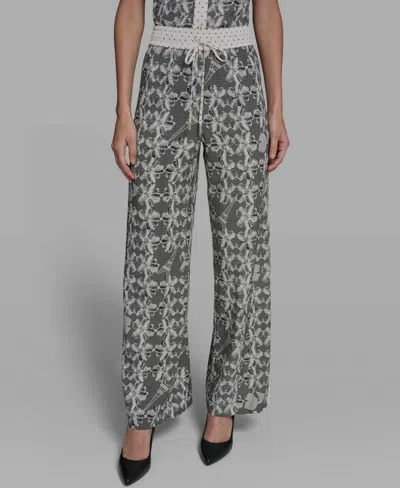 Karl Lagerfeld Women's Lace Print Soft Pull-on Pants In Gray
