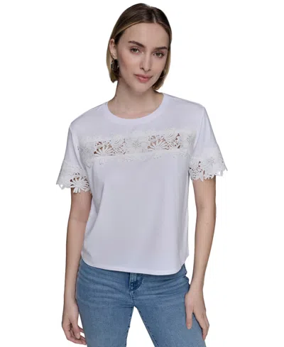 KARL LAGERFELD WOMEN'S LACE-TRIM KNIT TOP