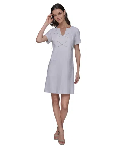 Karl Lagerfeld Women's Lace-up-bodice Shift Dress In Soft White