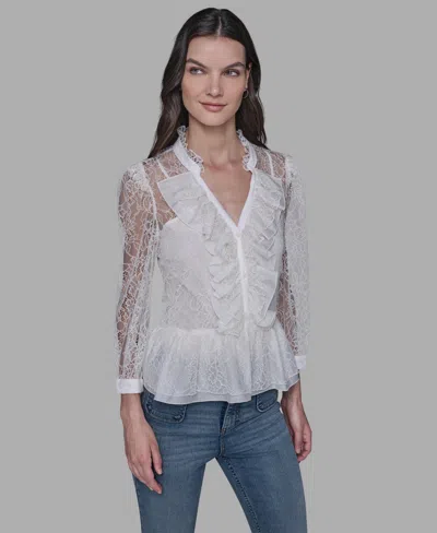 Karl Lagerfeld Women's Lace V-neck Blouse In White