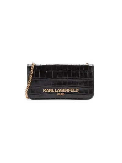 Karl Lagerfeld Women's Lafayette Croc Embossed Leather Shoulder Bag In Black