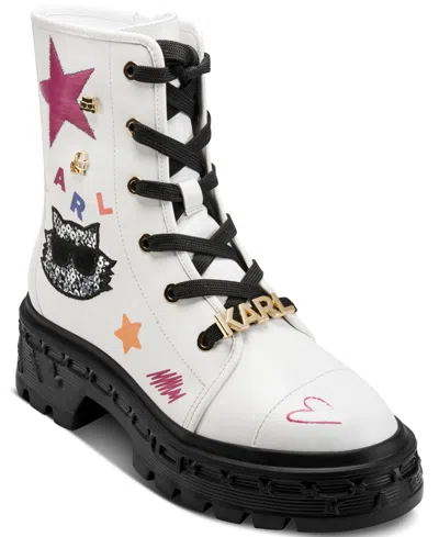 Karl Lagerfeld Women's Lamprini Ikonic Lace Up Lug Booties In Multi
