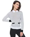 Karl Lagerfeld Womens Layered Knit Pullover Sweater In Light Grey Heather
