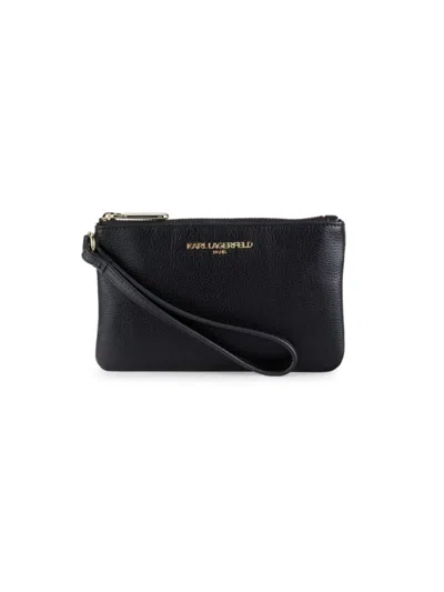 Karl Lagerfeld Women's Leather Zip Pouch In Black Gold