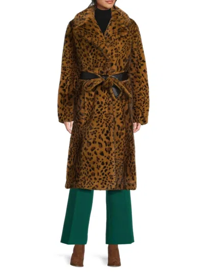 Karl Lagerfeld Women's Leopard Faux Fur Wrap Coat In Animal Print