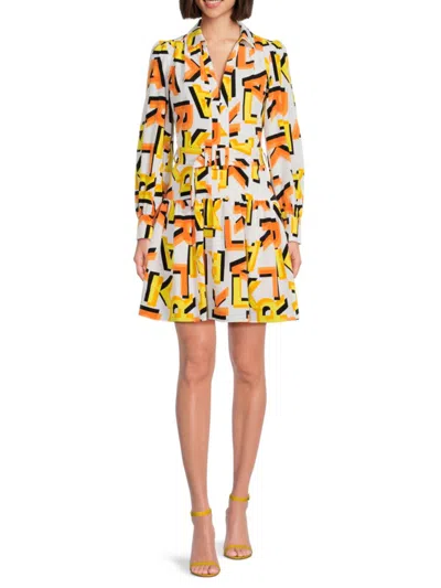 Karl Lagerfeld Women's Letter Graphic Mini Shirtdress In Yellow Multicolor
