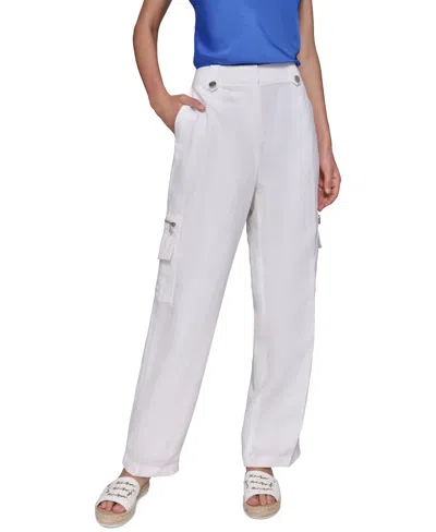 Karl Lagerfeld Women's Linen-blend Straight-leg Cargo Pants In Soft White