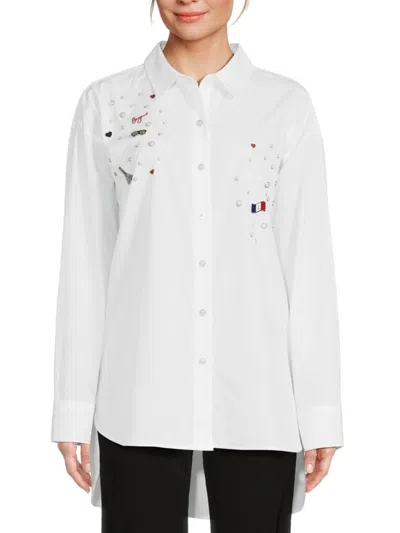 Karl Lagerfeld Women's Logo & Pin Shirt In White