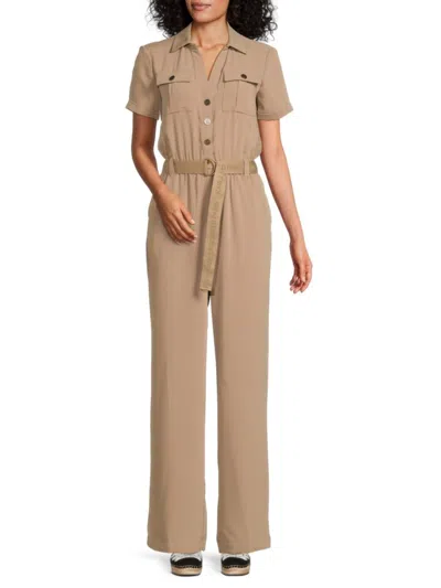 Karl Lagerfeld Women's Logo Belted Jumpsuit In Brown