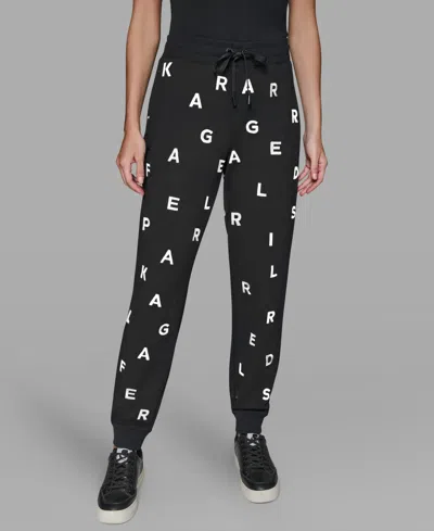 Karl Lagerfeld Scattered Letter Track Pant In Black