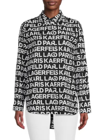 Karl Lagerfeld Women's Logo Drop Shoulder Shirt In Black White