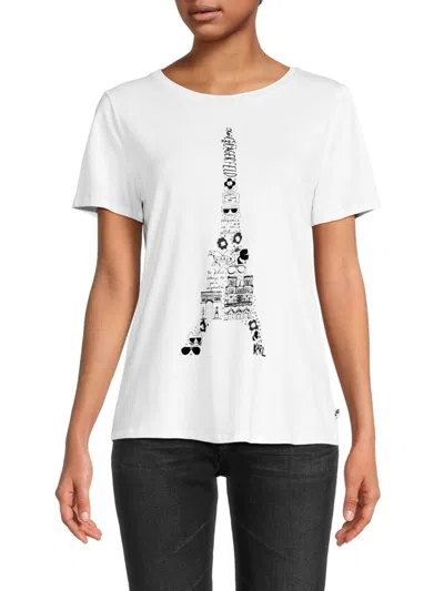 Karl Lagerfeld Women's Logo Eiffel Tower Graphic Tee In White